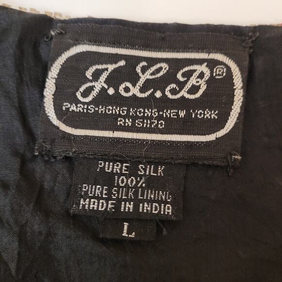 JLB Paris 100% Silk Sequin Short‑Sleeve Top L Pink Silver Gold Wave Party Blouse - Picture 6 of 14